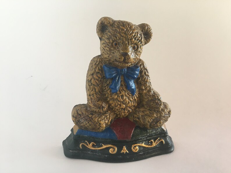 Vintage Cast Iron Metal Teddy Bear Doorstop Bookend by Wright Etsy