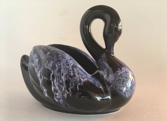Blue Mountain Pottery Swan Planter Dish Vase Blue Drip Glaze Etsy
