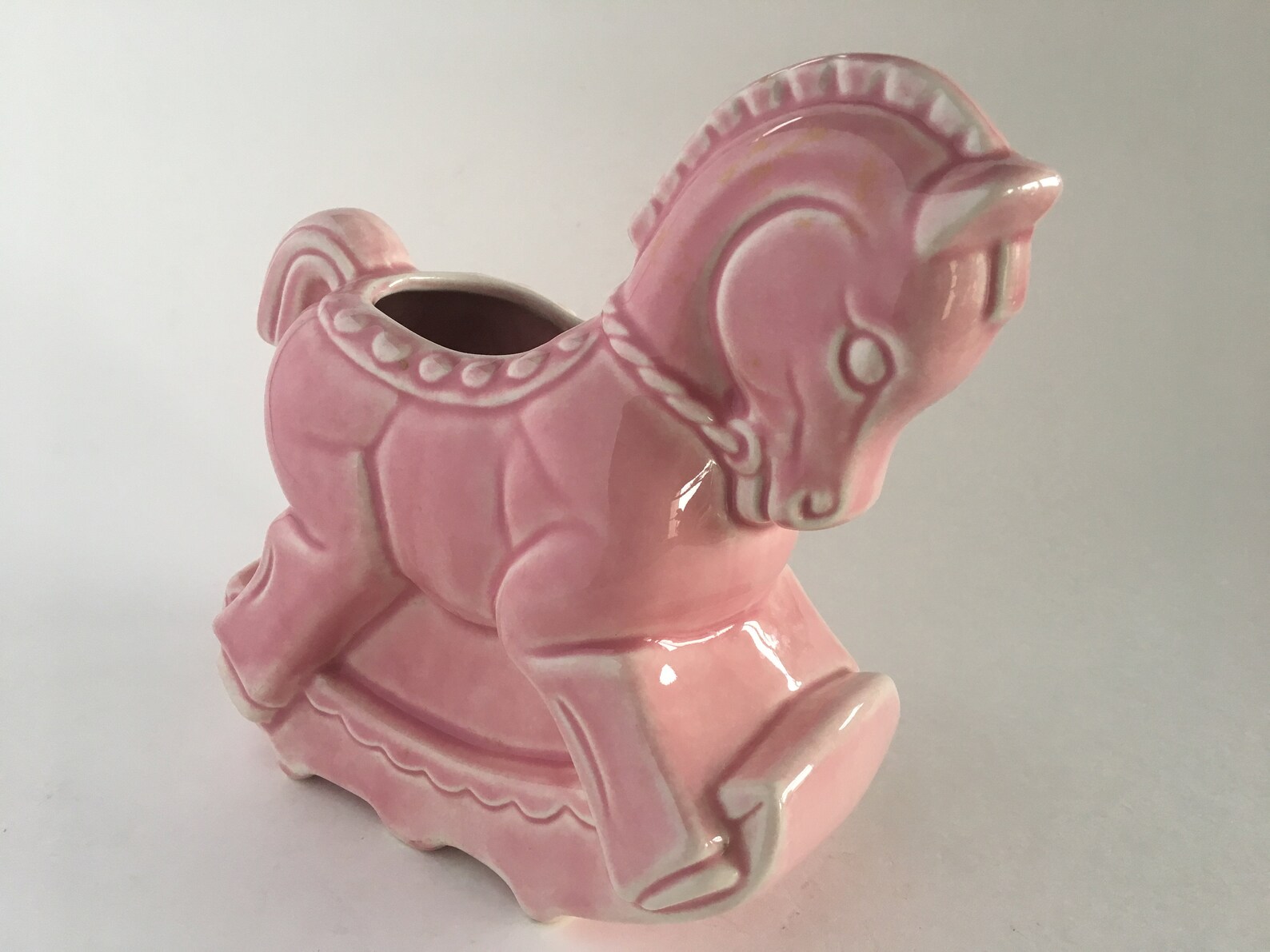 Vintage Ceramic Rocking Horse Planter Pink Glaze McMaster Etsy