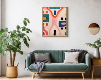 Moroccan Rug Wall Tapestry - Authentic Ethnic Decor for Home Interiors ,Bohemian Charm Handwoven rug including wood frame