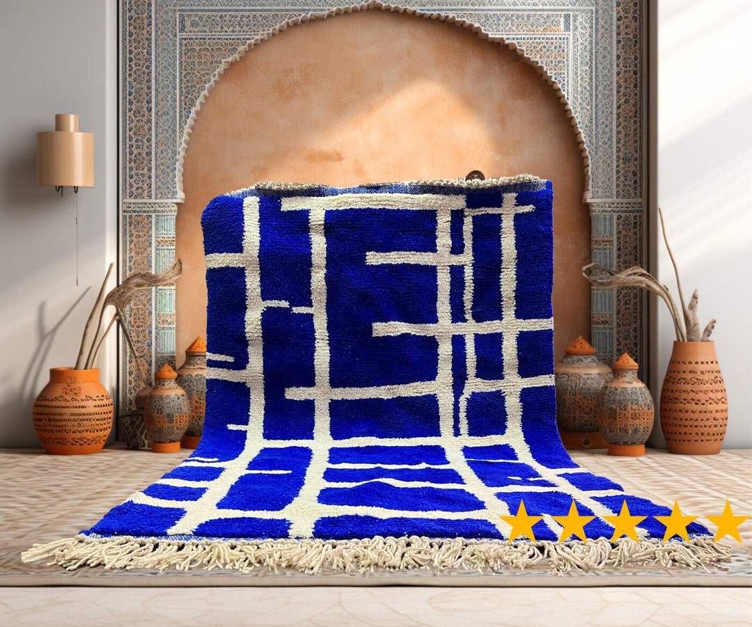 Blue Arabic Rug Dark Blue Moroccan Handmade Wool Rug Authentic Moroccan Beni Ourain ...