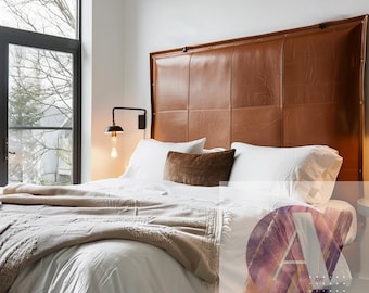 Handmade Moroccan Leather Headboard - Premium Quality Leather Wall-Mounted Headboard - Boho Modern Bedroom Decor - Custom Sizes Available