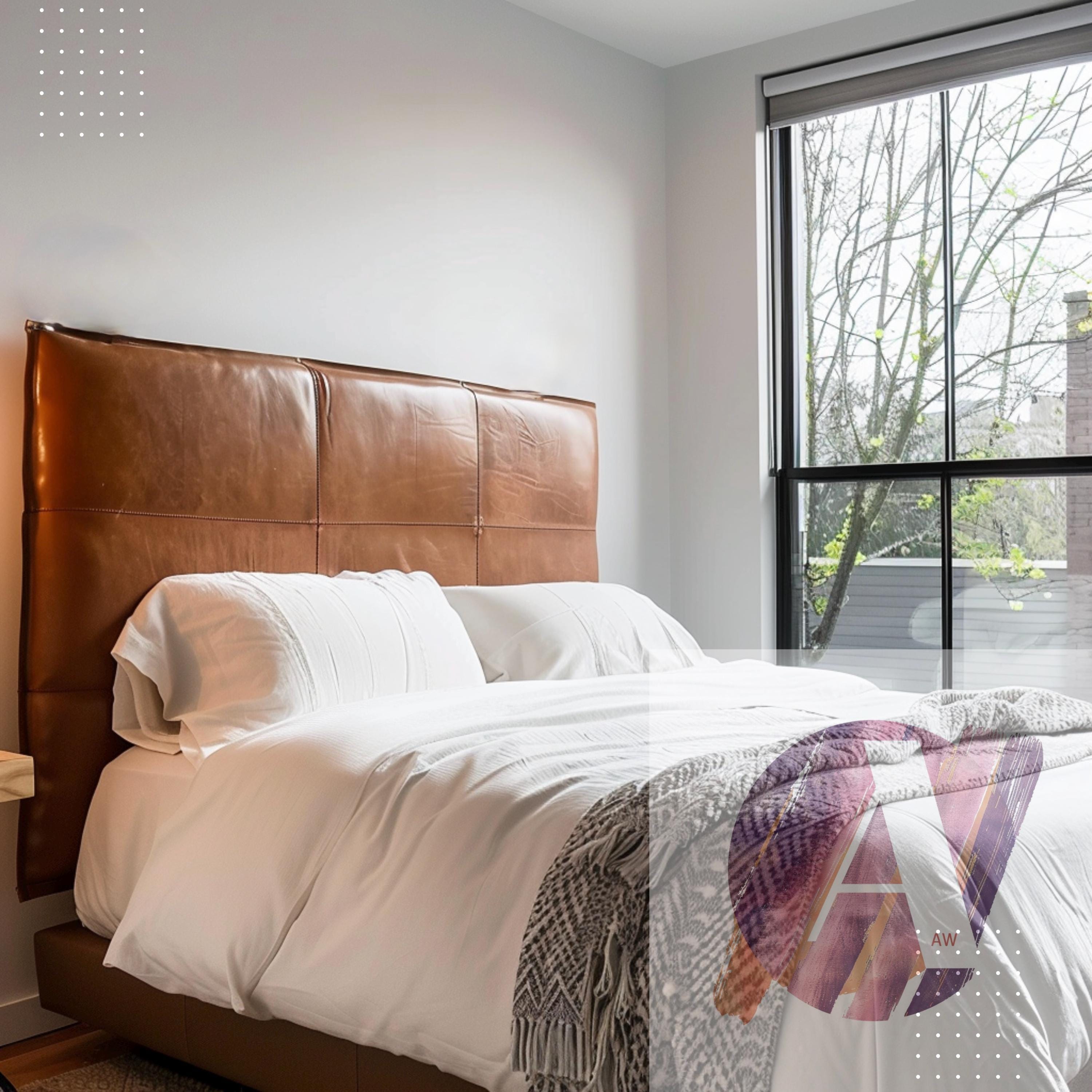 Handmade Moroccan Leather Headboard - Premium Quality Leather Wall-Mounted Headboard - Boho Modern Bedroom Decor - Custom Sizes Available