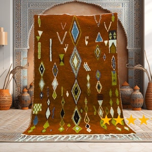 Brown MOROCCAN RUG handmade wool rug authentic moroccan beni ourain carpet ,moroccan abstract rug big discount moroccan rug