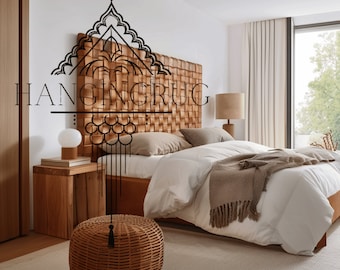 MOROCCAN Luxurious Woven Leather Headboard - Artisan Crafted, Handmade Leather Strap Headboard