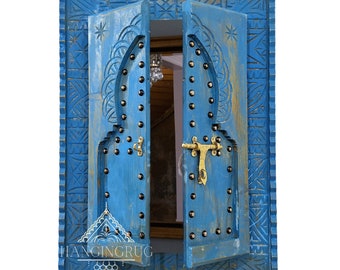 BLUE WOODEN DOOR Moroccan Carved Window  Moroccan hanging art Designs wooden decor pieces