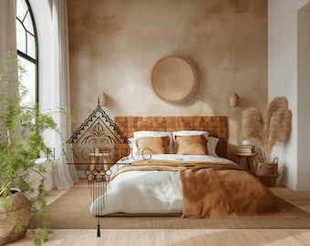 MOROCCAN  Leather Headboard - Artisan Crafted, Luxurious Woven Handmade Leather Strap Headboard
