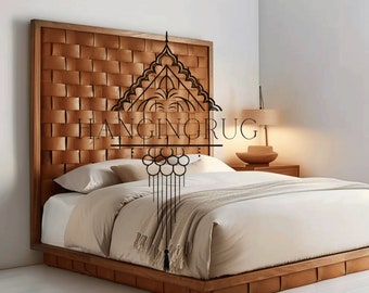 Luxurious Woven Leather Headboard - Artisan Crafted, Moroccan Handmade Leather Strap Headboard