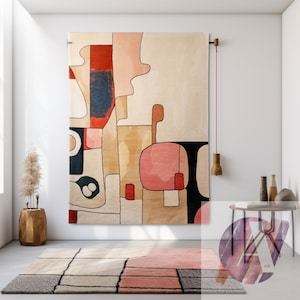 Modern Moroccan Abstract Wall Hanging Rug – Handwoven Bohemian Tapestry, Unique Art Deco Carpet Handwoven Moroccan rug tufting art