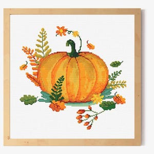 Autumn Pumpkin Cross Stitch Pattern: Floral Home Decor (PDF Chart Download