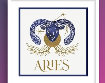 Aries Zodiac Cross Stitch Pattern: Beginner Astrology Chart (PDF)