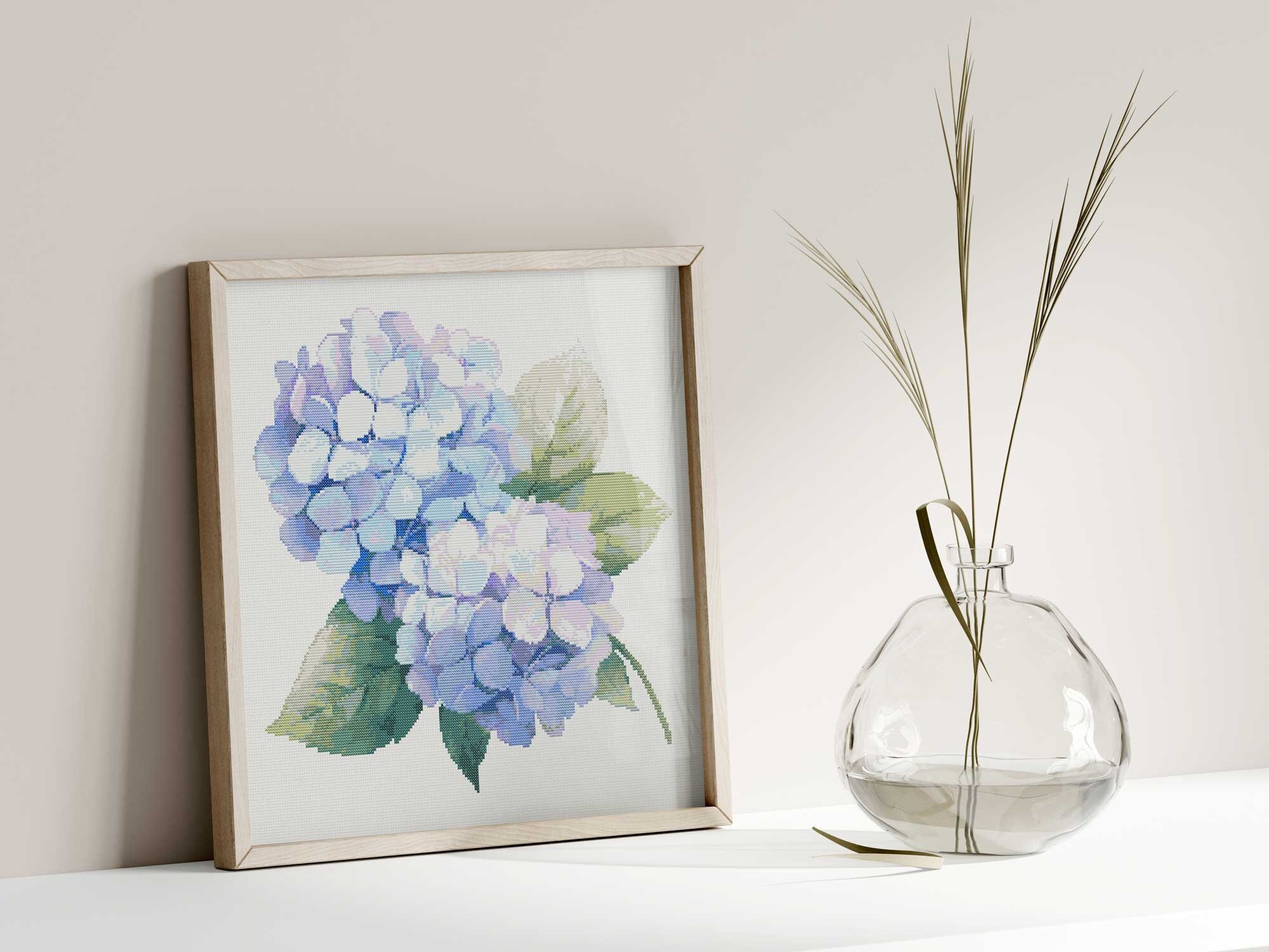 Blue Hydrangea Flower Cross Stitch Pattern PDF, Elegant