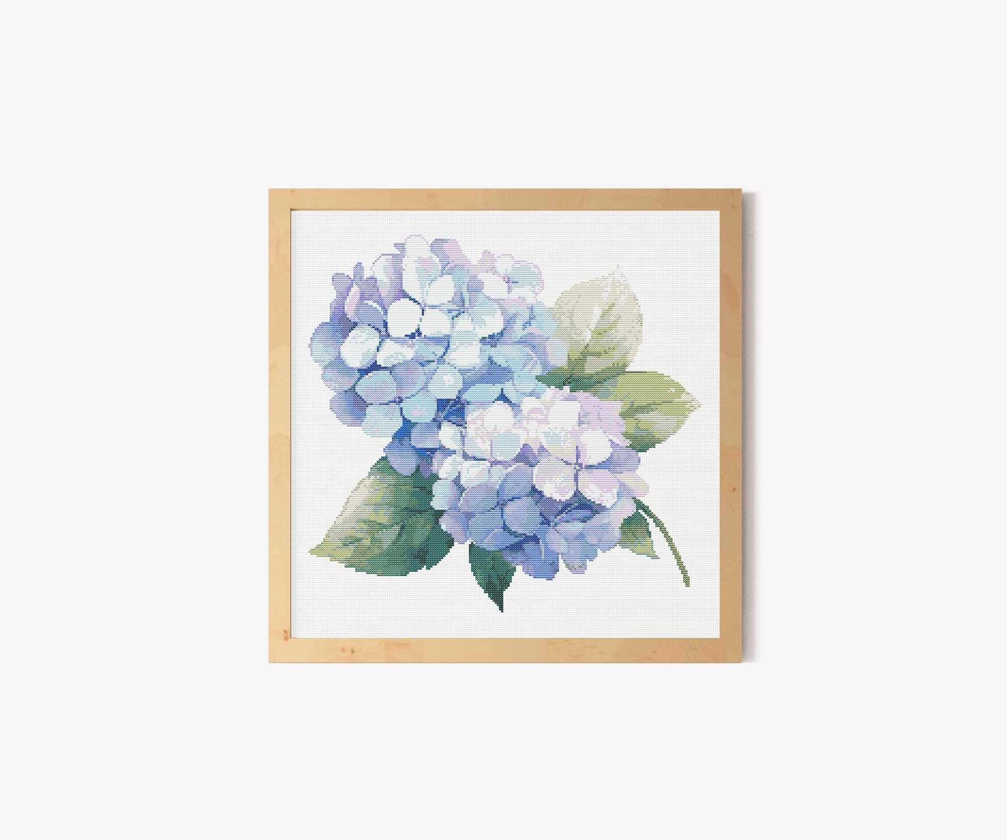 花卉圖45 Blue Hydrangea Flower Cross Stitch Pattern PDF, Elegant
