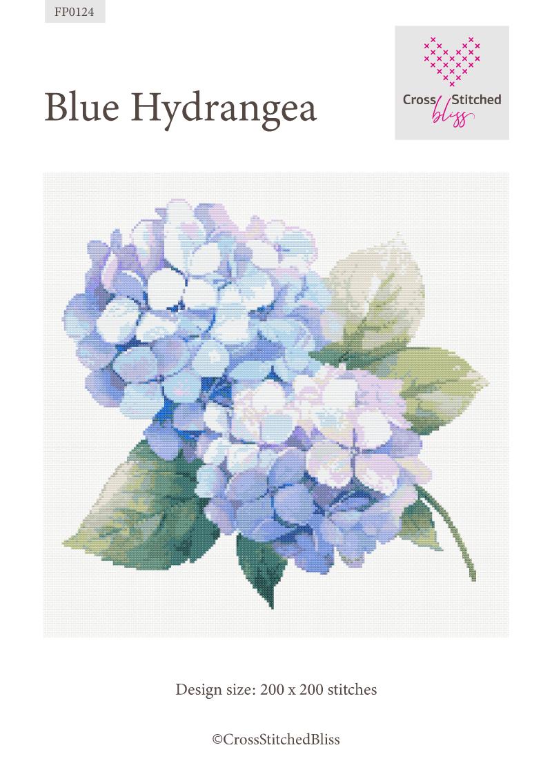 花卉圖45 Blue Hydrangea Flower Cross Stitch Pattern PDF, Elegant