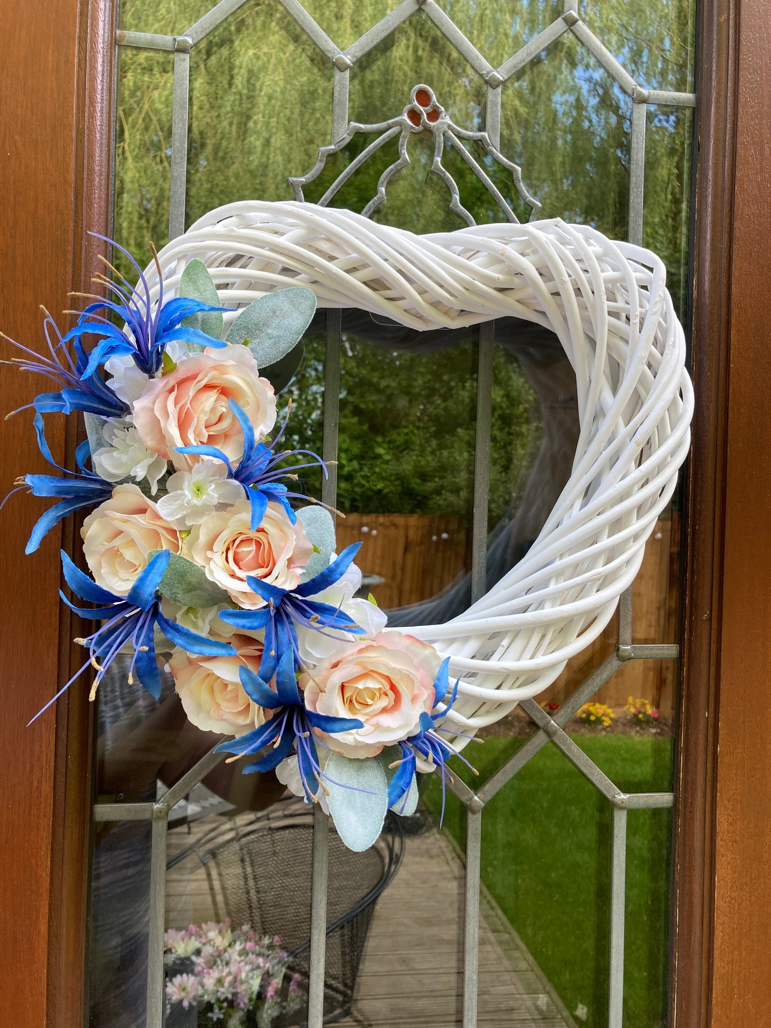 White Wicker Heart Wreath summer wreath yellow and blue Etsy