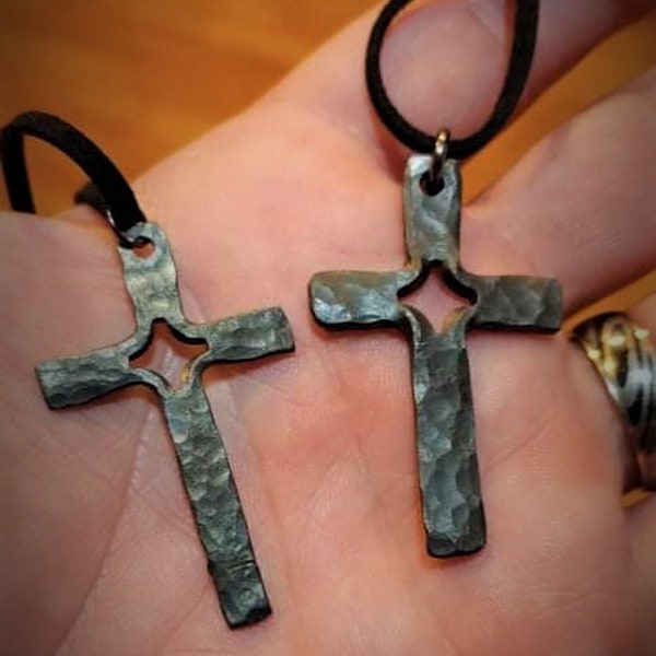 Hand-forged Split Cross necklace