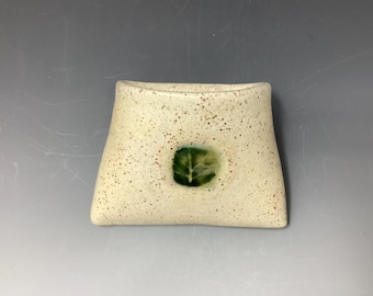 Handmade Speckled Pottery Wall Pocket: Green Leaf Vase