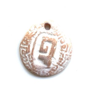 Terracotta Pendant Bead, Embossed Greek Ornament, Essential Oil Diffuser (1.5x1.75in)