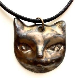 Kitty cat pendant, dark brown, pottery pendant, ceramic cat pendant, cat lovers jewelry, cat charm,  charm necklace