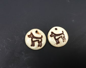 Ceramic earring beads with a dog image, beads for dog lovers, pottery beads for earrings,  ceramic earring beads with a dog, clay beads