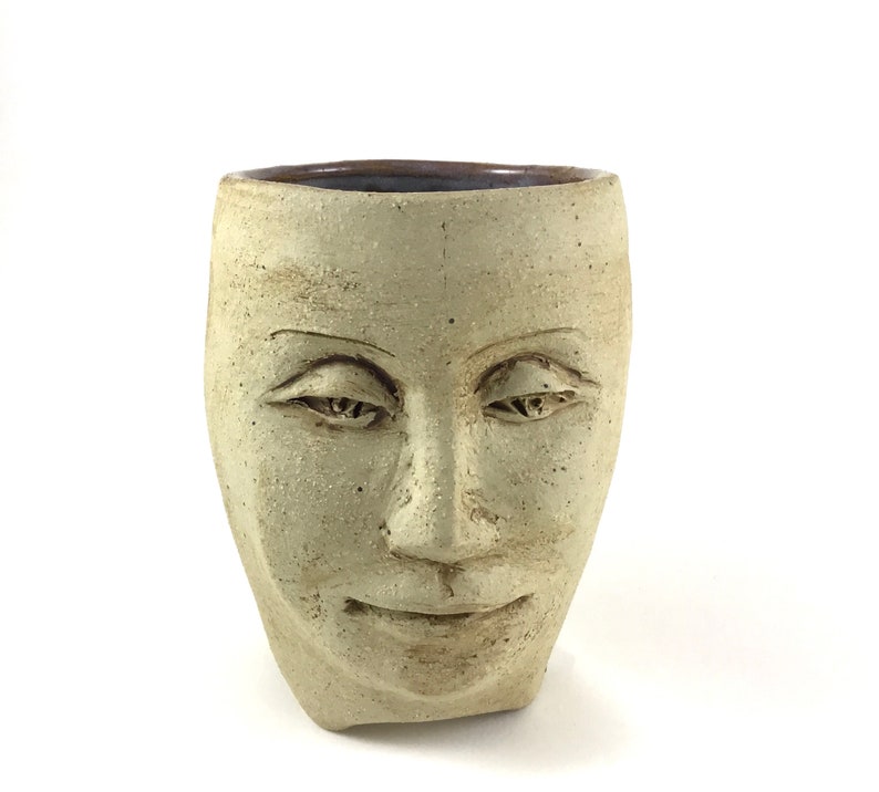 Pottery With Face, Head Vase, Beige Face Vase, Unique Ceramic Vase