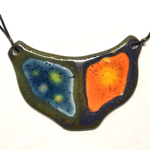 Dazzling  blue orange yellow necklace, elegant ceramic necklace,  statement  necklace, for her, Christmas gift