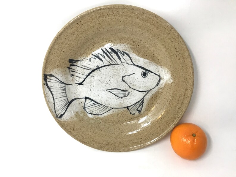 Pottery Fish Plate Hand Painted Pottery Plate With a Fish Etsy