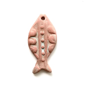 Terracotta Fish Pendant: Embossed Ceramic Essential Oil Diffuser, brown and light blue