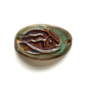 Green brown fish bracelet bar, bracelet connector, Boho ceramic bracelet bar,  bracelet cuff,  round  handmade jewelry component