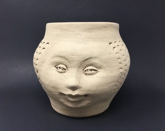 Mid size  face vase, unique handmade head vase, ceramic vase, sculpture vase, pottery with face