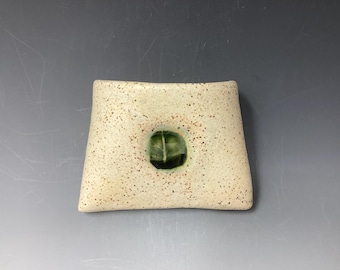 Speckled White Pottery Wall Pocket: Green Leaf Imprint, Botanic Wall Vase