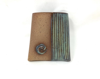 Handmade Ceramic Wall Pocket Vase: Green Beige Spiral Wall Decor