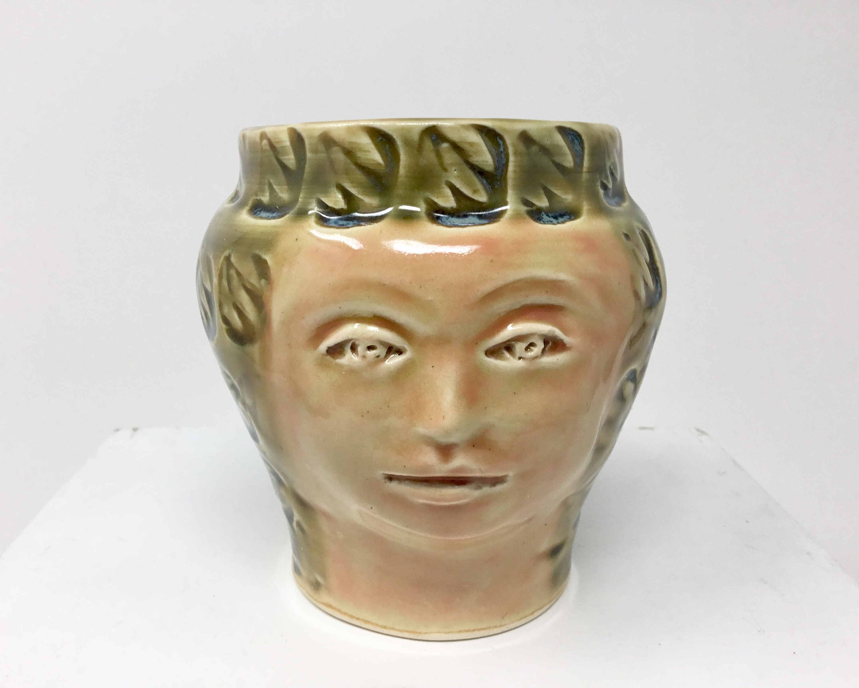 Ceramic Head Vase Green Pink Vase Face Vase Ceramic Head Etsy Sweden