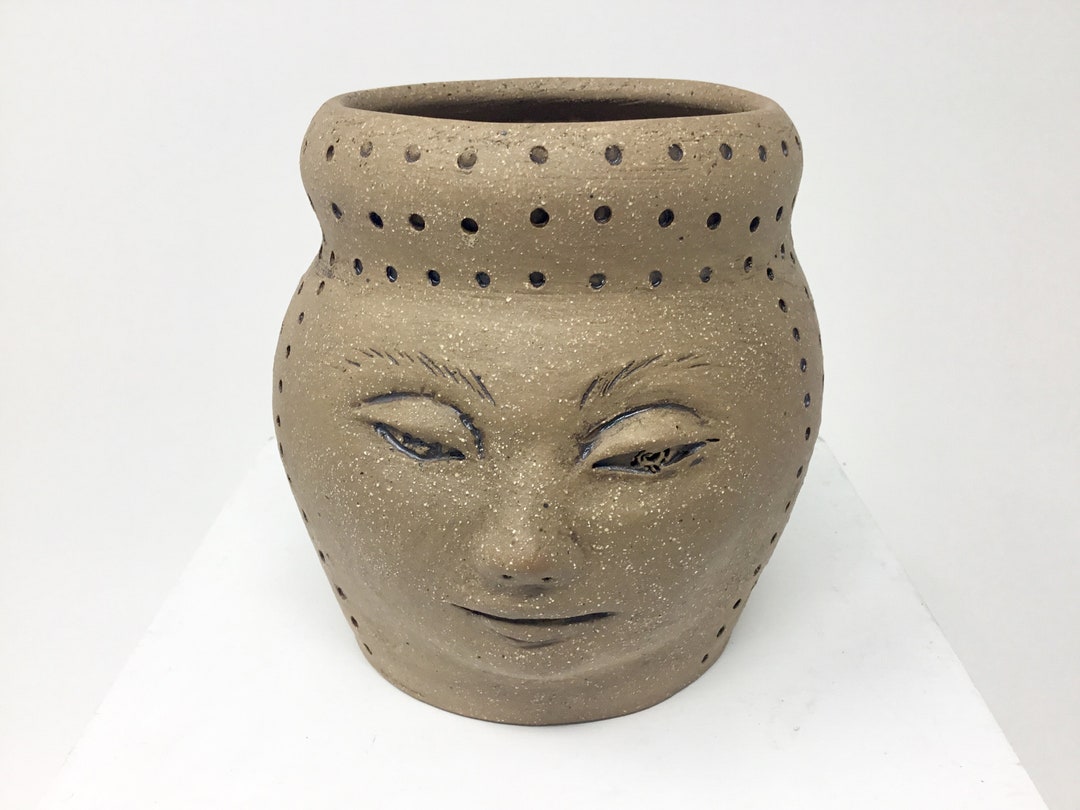 Pottery Head Vase, Light Brown, Head Sculpture, Pottery Vase, Unique