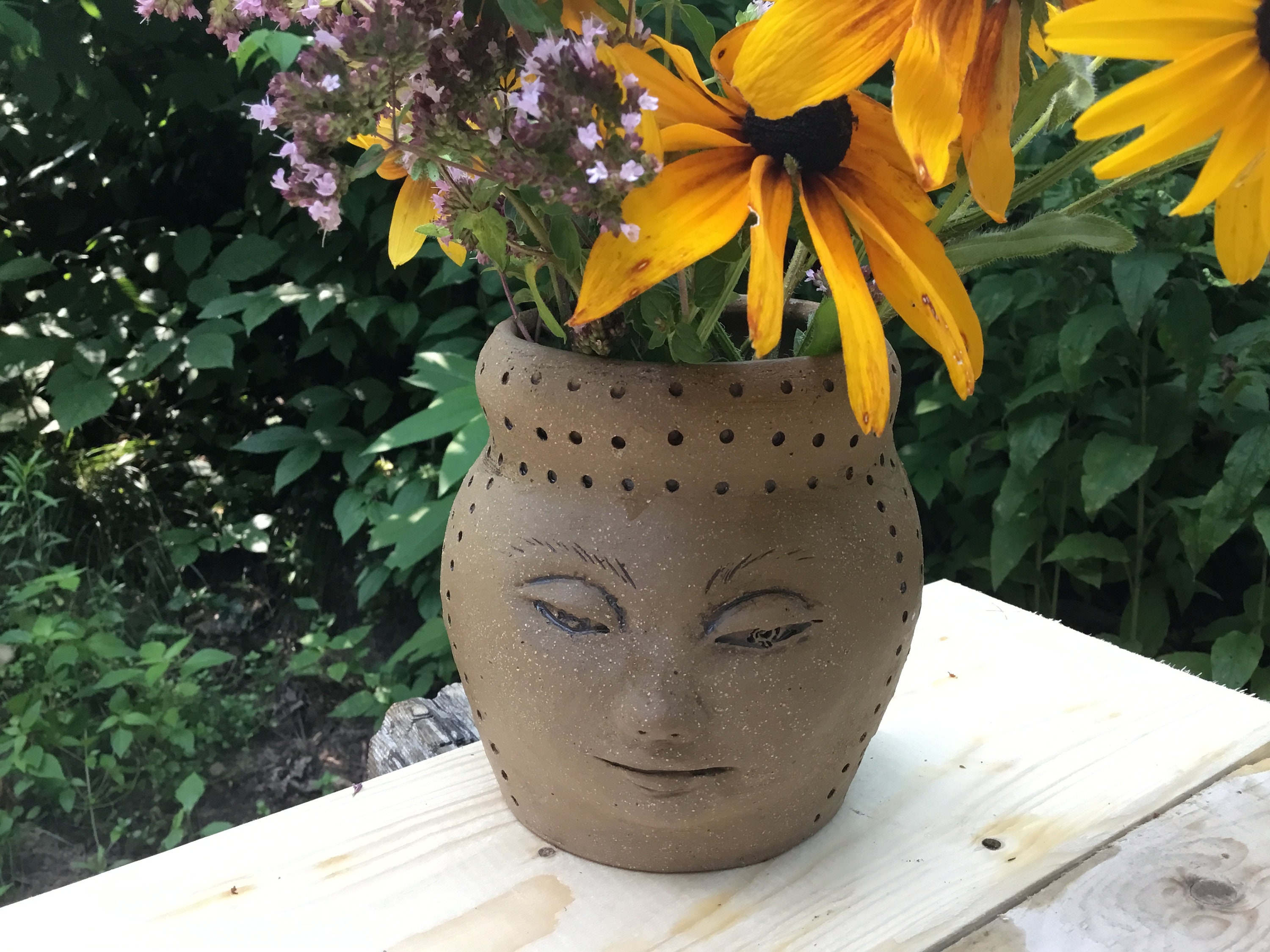 Pottery Head Vase Light Brown Head Sculpture Pottery Vase Etsy