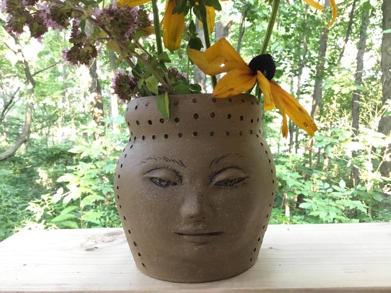 Pottery Head Vase Light Brown Head Sculpture Pottery Vase Etsy