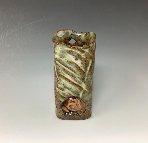 Textured Ceramic Wall Vase: Green & Pink Organic Wall Decor