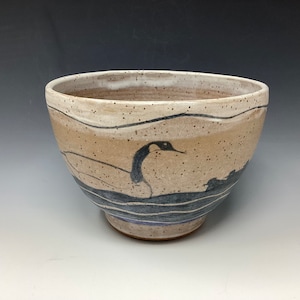 Bol en poterie peint à la main, saladier de taille moyenne, illustration d&#39;oie, thème de la nature, cadeau de pendaison de crémaillère, cadeau d&#39;anniversaire