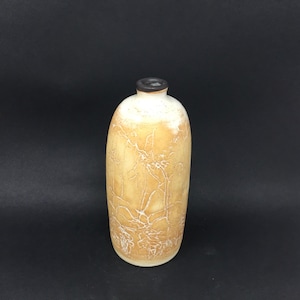 Handmade Mishima Pottery Vase: Forest Drawing, Earth Tones (7.5 inches)