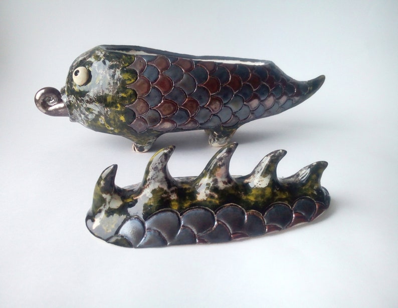 Casket ceramics-Dragon sculpture pottery-Tea box ceramic-Dinosaur trinket box-Pokemon jewelry box-Ceramicsea-Shiny pottery-Spiral ceramic