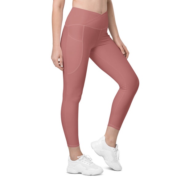 Legging croisé rose foncé avec poches | Jambières de yoga | Jambières taille haute