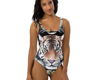 Tiger Face Swimsuit | Women's One-Piece Swimsuit | Plus Size Swim Suit
