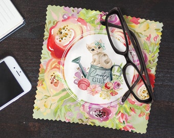 Country Girl Kitty Lens Cloth | Pretty Lens Cloth | Lens Cloths | Eyeglass Cloth | Tech Gadget Cloth | Lens Cleaning Cloth | Gifts For Her