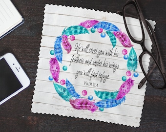 Psalm 91:4 Lens Cloth | Inspirational Lens Cloth | Religious Lens Cloth | Eyeglass Cloth | Tech Cleaning Cloth | Lens Cloth | Spiritual Gift