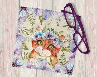 Cat and Flowers Lens Cloth | Pretty Lens Cloths | Lens Cloths | Eyeglass Cloth | Tech Gadget Cloth | Lens Cleaning Cloth | Gifts Under 10