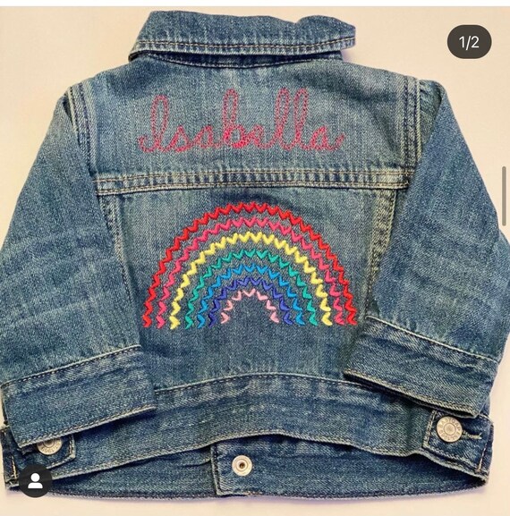 Rainbow Embroidered Denim Jacket - Etsy