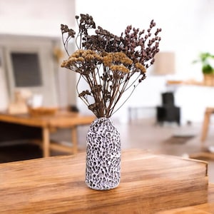 Black Papier Mache Vase with White Veins in Wabi Sabi Style – Unique Handmade Decor