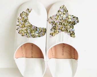 white leather slipper, star and moon ramadhan collection.