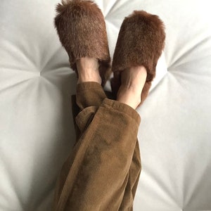 real brown fur slipper