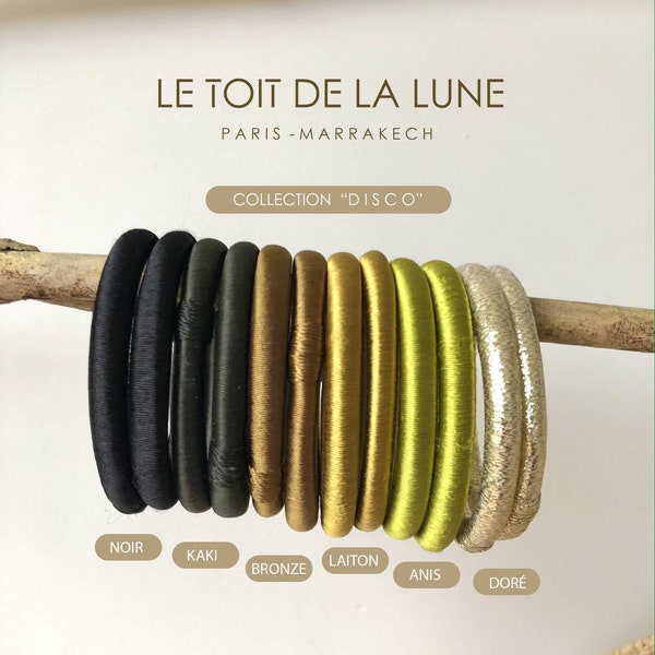 joncs de soie végétale , fils de sabra,bracelet fait main,noir ,doré, kaki ,creme.